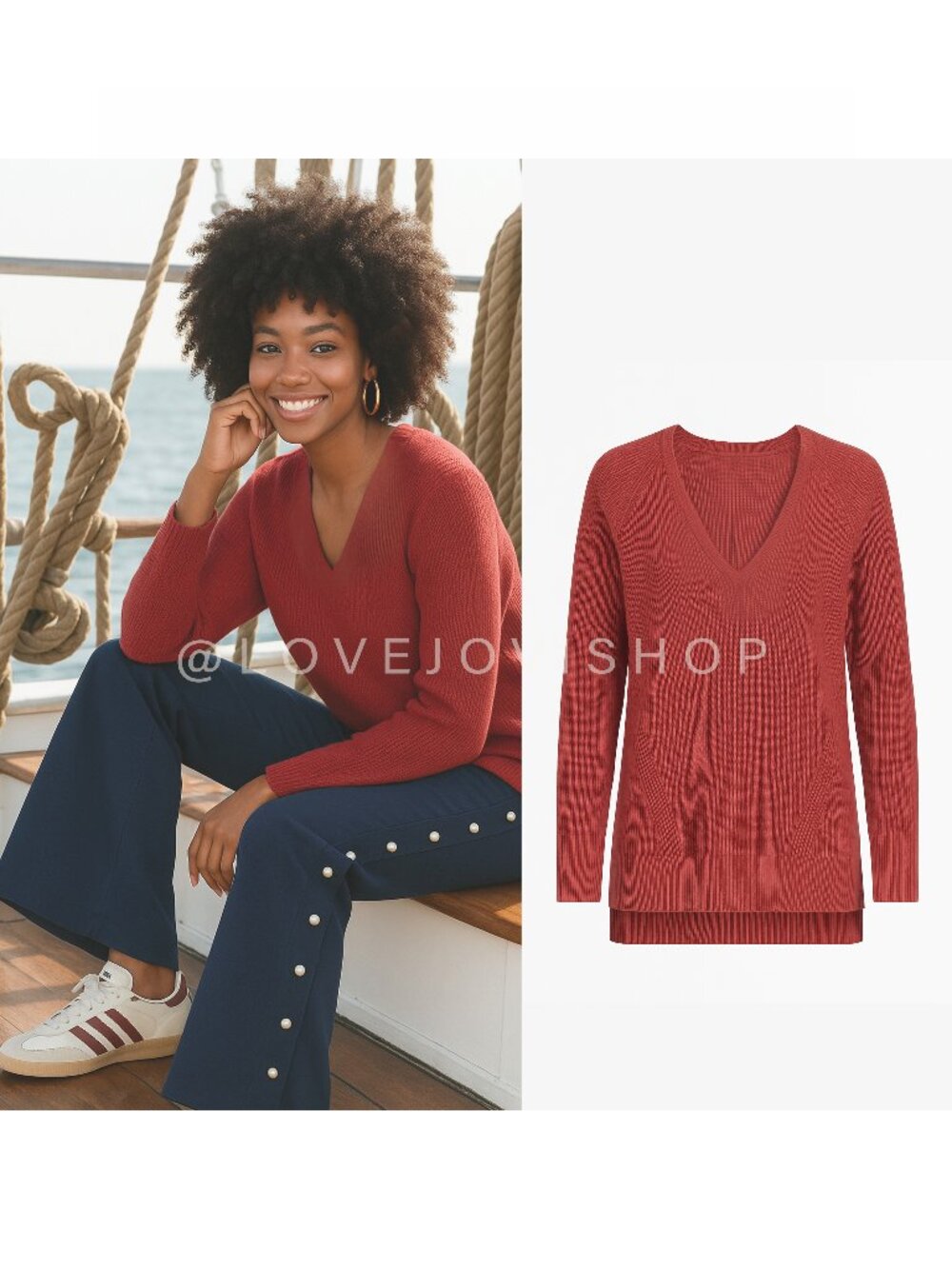 Coastal | Athleta Merino Wool V-Neck Sweater in Brick Red | Sz M